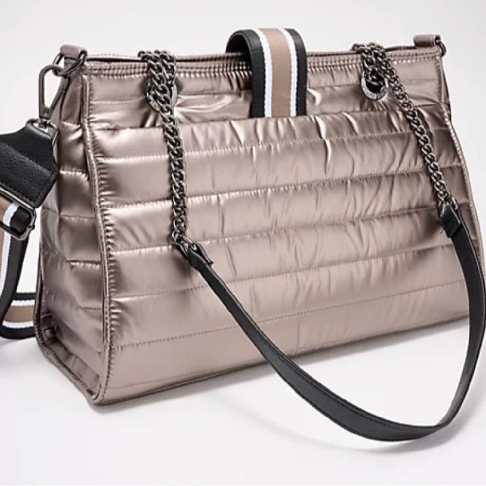 New THINK ROYLN Kennedy Shoulder Crossbody Bag Dark Nude Patent Tan Beige office - Picture 3 of 4